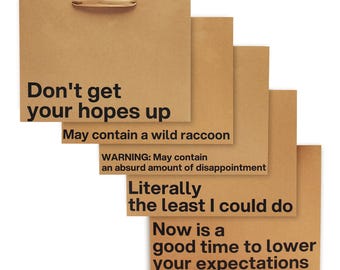 Funny Snarky Gift Bags - Set of 5 Large Kraft Paper Bags