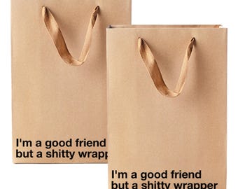 Funny Profanity Bag, "Shitty Wrapper", Kraft Paper Sack, 11 x 8 x 4 in, Twisted Handles, 2 Pack