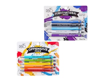 Funny Ballpoint Pens, "Snarky Pen Bundle Pack", Black Ink Retractable, Office Desk Humor, Reusable Design