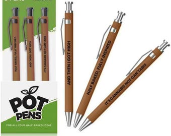 Funny Ballpoint Pens, "It’s Cannabis Not Cantabis", Black Ink Retractable, 3 Piece Set, Office Desk Humor