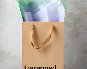 Funny Gift Bag, "Wrapped This Myself", Kraft Paper Sack, 11 x 8 x 4 in, Ribbon Handles, Snarky Printed Slogan