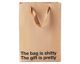 Funny Profanity Bag, Kraft Paper Sack, 11 x 8 x 4 in, Twisted Handles, Snarky Printed Slogan, Sturdy Build
