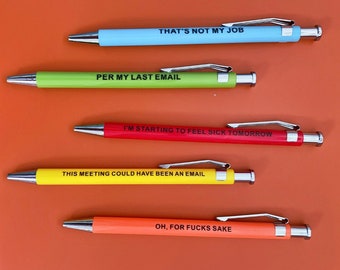 Naughty Novelty Office Stationary Pack of 5 Pens Fun Messages on the Pens 