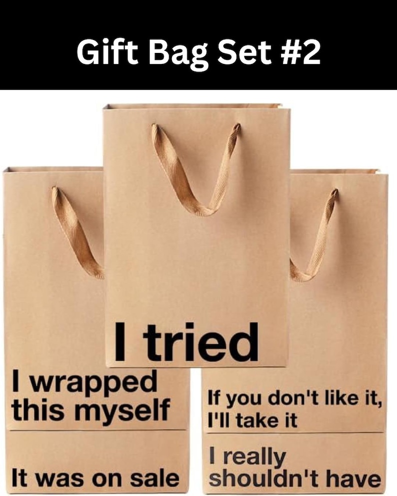 5 Piece Gift Bag Set, Funny gift bag set, gag gifts, , white elephant, holidays, gift wrap Office gift christmas, birthday, secret santa Gift Bag Set #2