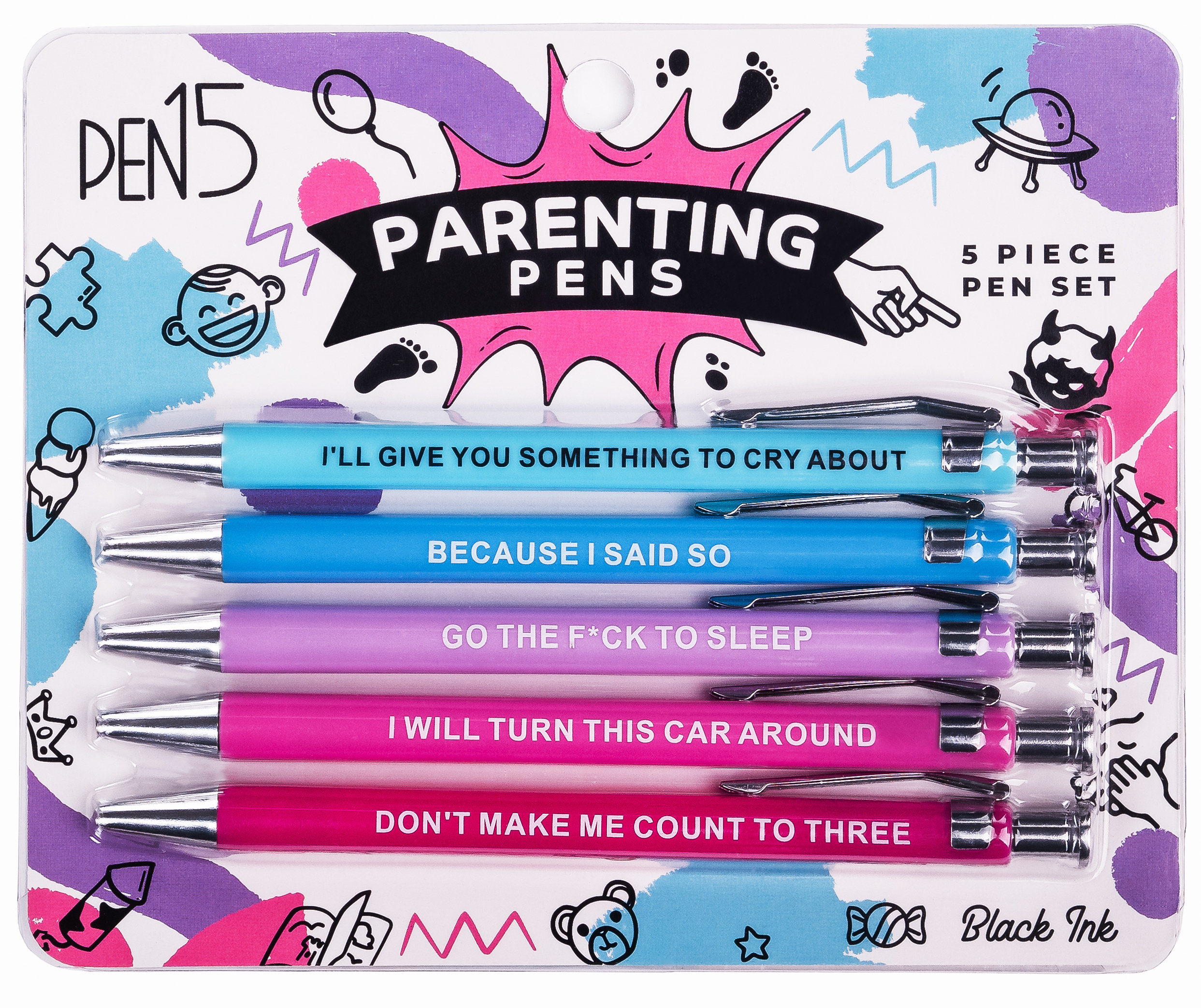 Uncle's Funny Pens - Set 5 Office Pens for Positive Coworkers Vibe, Fun,  Sarcastic, Humorous and little offensive Unique Office Supplies, Funny
