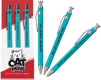 Zabawne długopisy z motywem kotów - 3 szt. wysuwanych, sarkastycznych długopisów kulkowych z zabawnymi cytatami o kotach i gładkim czarnym tuszem - nowatorski gadżet biurowy