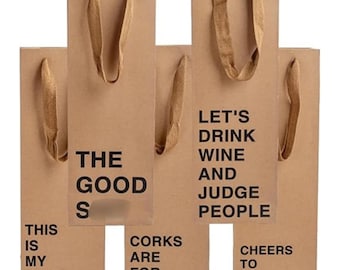 Funny Wine Gift Bag Set: Snarky Sayings, Kraft Paper, 5 Piece