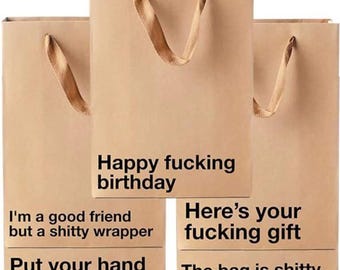 Funny Profanity Bag, Kraft Paper Sack, 11 x 8 x 4 in, Twisted Handles, Snarky Printed Slogan