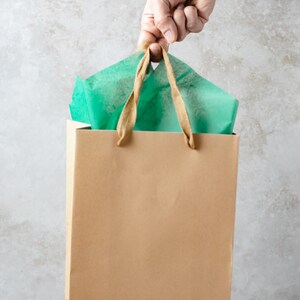 May include: A brown paper shopping bag with a green tissue paper peeking out of the top. The bag has a brown handle and the text "I did my best" printed on the bottom.