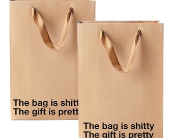 Funny Profanity Bag, Kraft Paper Sack, 11 x 8 x 4 in, Twisted Handles, Snarky Printed Slogan, Reusable Design