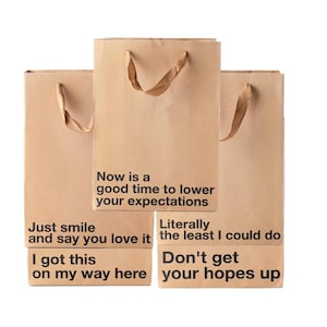 5 Piece Gift Bag Set, Funny gift bag set, gag gifts, , white elephant, holidays, gift wrap Office gift christmas, birthday, secret santa