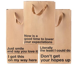 5 Piece Gift Bag Set, Funny gift bag set, gag gifts, , white elephant, holidays, gift wrap Office gift christmas, birthday, secret santa