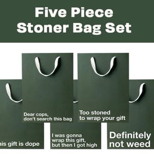 5 Piece Gift Bag Set, Funny gift bag set, gag gifts, , white elephant, holidays, gift wrap Office gift christmas, birthday, secret santa Stoner