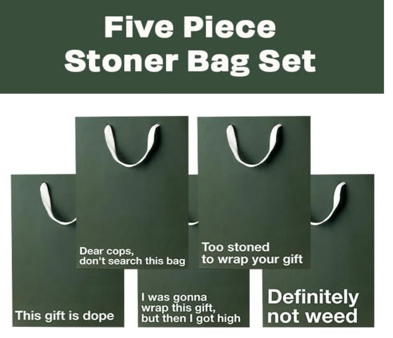 5 Piece Gift Bag Set, Funny gift bag set, gag gifts, , white elephant, holidays, gift wrap Office gift christmas, birthday, secret santa Stoner