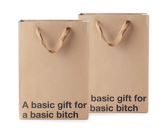 Funny Kraft Paper Gift Bags, Basic Bitch Gag Gift, 2 Piece Set