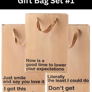 5 Piece Gift Bag Set, Funny gift bag set, gag gifts, , white elephant, holidays, gift wrap Office gift christmas, birthday, secret santa Gift Bag Set #1