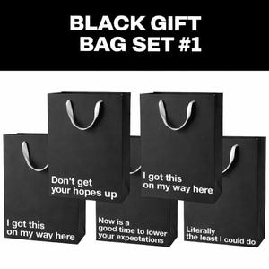 5 Piece Gift Bag Set, Funny gift bag set, gag gifts, , white elephant, holidays, gift wrap Office gift christmas, birthday, secret santa Black Set #1