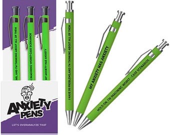 Zabawne długopisy na lęk - 3 szt. wysuwanych sarkastycznych długopisów kulkowych z zabawnymi cytatami o lęku i gładkim czarnym tuszem - nowatorski żart biurowy