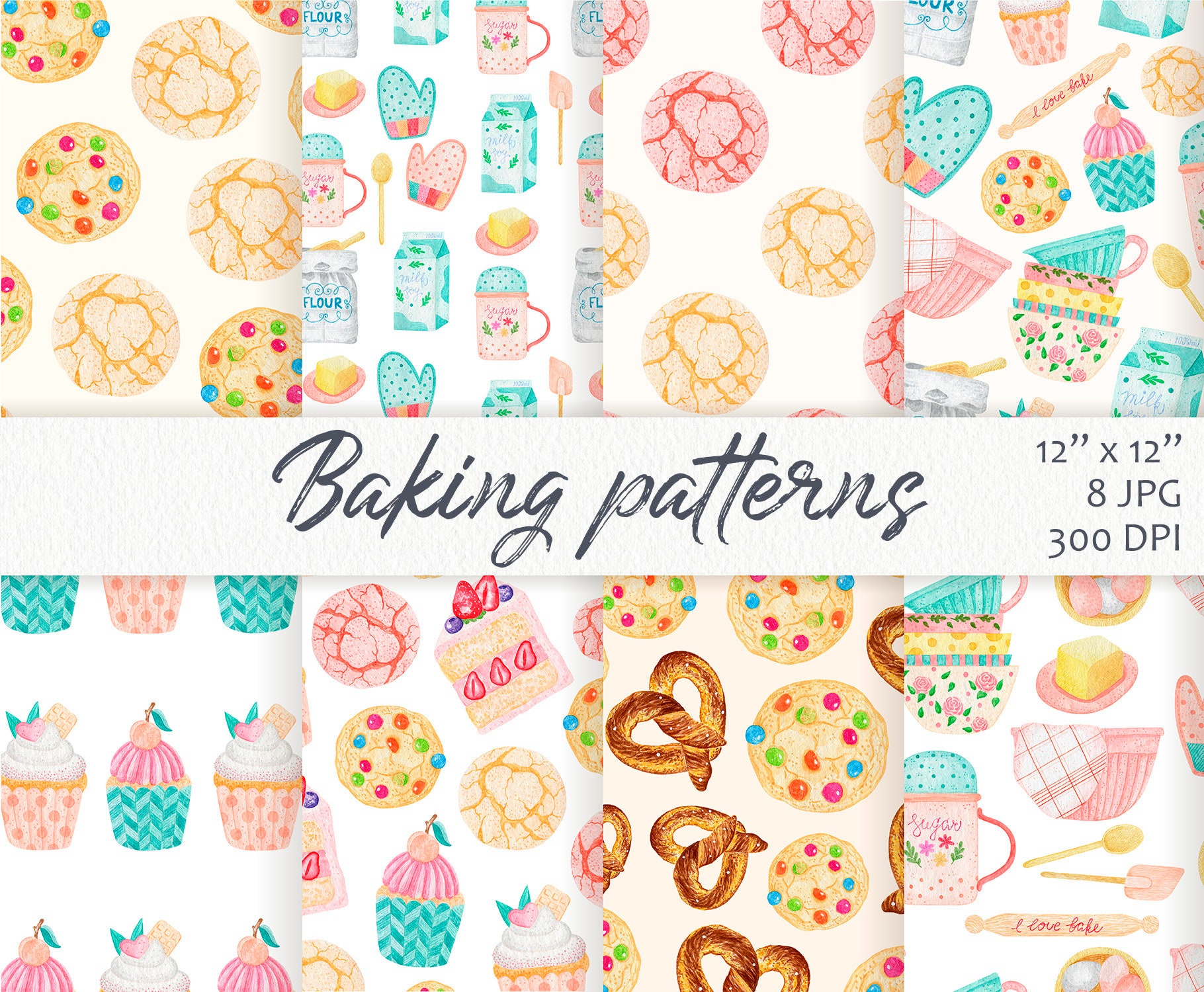 Baking Kitchen digital paper Food seamless paper. Cooking Etsy