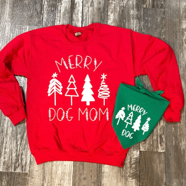 Merry Dog Mom & Merry Dog Bandana Matching Set, Merry Dog Mom Matching Outfits, Christmas Matching Pet and Owner Sets