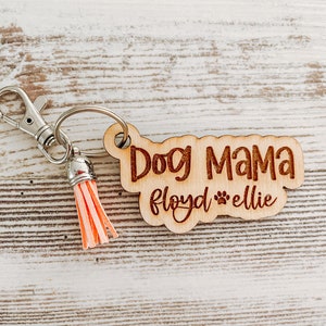 Dog Mama Keychain, Car Key Charm, Wooden Engraved Keychain, Dog Mama Gift, Customizable Dog Mama Keychain