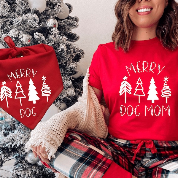 Merry Dog Mom Crewneck Shirt & Matching Merry Dog Bandana Set, Dog and Owner Shirt and Bandana Set , Matching Christmas Outfits, Christmas