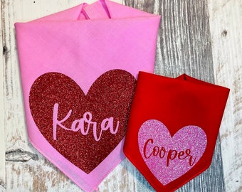 Personalized Valentine’s Day Dog Bandana, Valentine’s Day Bandana, Heart Bandana, Custom Name Valentine’s Day Bandana