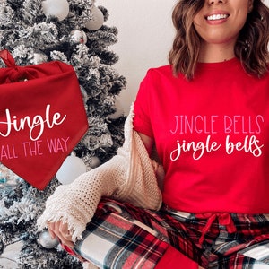 Jingle Bells Crewneck Shirt & Matching Dog Bandana Set, Dog Owner Shirt and Bandana Set, Matching Christmas Outfits, Jingle Bells