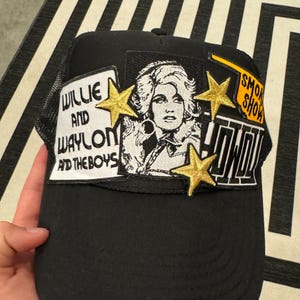 iron on Dolly patch for trucker hat