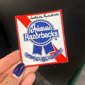 Arkansas Razorback Blue Ribbon, Trucker hat patch, iron on patch.