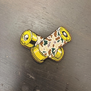 Camo shot gun shells, Trucker hat patch, iron on patch.