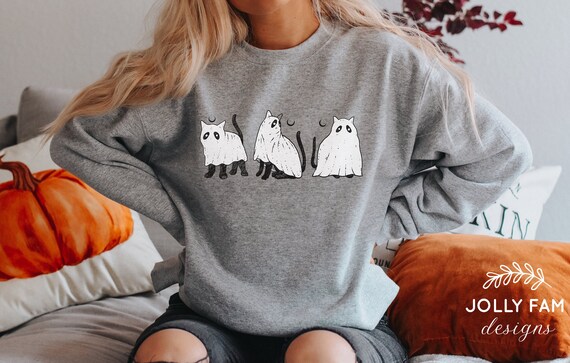 Black Cat Halloween Shirt Ghost - Etsy 