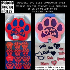 H2.0 Version Stanley Tumbler Cat Dog PAW COLLECTION SVG Bundle Digital File Only 20 oz 30 oz 40 oz Tag Topper Plate Lid Dog Dad Mom Vet Tech