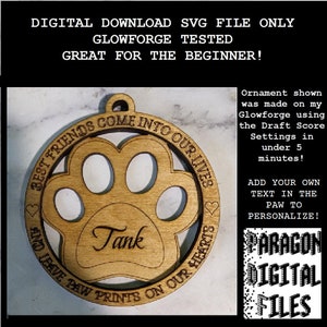 SVG Laser Engraving File Pet Memorial Christmas Ornament Digital Download Template Glowforge svg File Pet Paw Heart Ornament