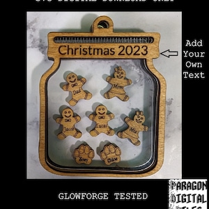 SVG Digital Download MASON JAR Shaker Christmas Ornament Template Glowforge File Snowglobe Gingerbread Family 2023 Personalized Custom