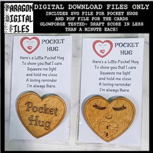 TÉLÉCHARGEMENT NUMÉRIQUE Bundle de coeur de poche câlin fichier SVG et pdf modèle de carte jetons de poche cadeau de Noël Glowforge fichier découpé au laser cadeau