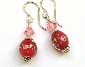 Red Lampwork, Swarovski Crystal, et Sterling Silver