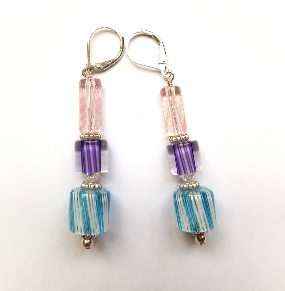 Triple Furnace Glass Swarovski Crystal Earrings Etsy