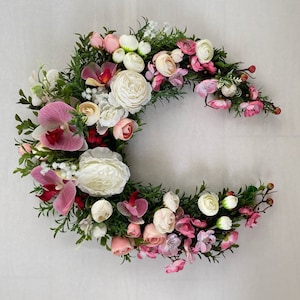 Elegant Botanical Crescent Moon Flower Arrangement Moon Wreath