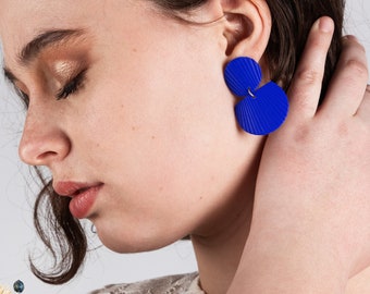 Boucles d'oreilles Bleu Electrique / Bleu Cobalt / Bleu Roi | Argile Polymère | Bijoux Minimalistes