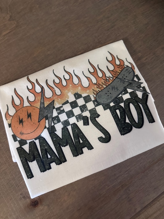 Retro Mama's Boy Flame T-Shirt, Checkered Kids Tee