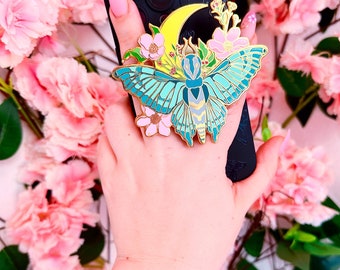Enamel pin moon moth butterfly phone holder accessory gold plated