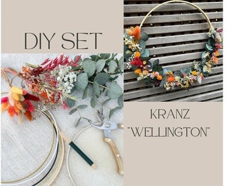 DIY Kranz Set zum selbst binden Trockenblumenkranz Wandkranz „Wellington“ Türkranz Deko Boho Eukalyptus mit Ring nach Wahl 25 cm