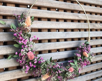 Dried flower wreath wall wreath “Honolulu” door wreath decoration boho beach lavender eucalyptus pink white gold 25 cm