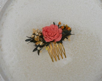 Hochzeitsset haltbare Blüten Haarkamm Brautstrauß Anstecker Haarkamm mit haltbaren Holzblumen und Trockenblumen
