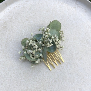 Hair comb small Comb made of dried flowers wedding comb dried flowers bridal hairstyle gold eucalyptus white image 1