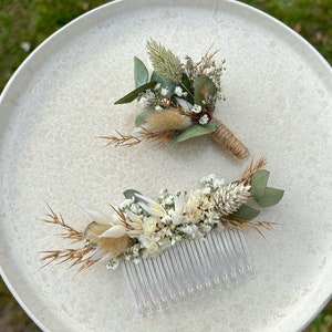 Set comb “Moonlight” & pin flower pin for flower hair wreath wedding pin dried flowers groom jute or lace