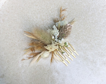 Haarkamm „Pampas Dream“ klein | Kamm aus Trockenblumen Hochzeit Steckkamm Trockenblumen Brautfrisur gold