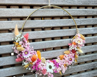 Dried flower wreath, door wreath "Amlapura", wall wreath, gift, decoration, baby's breath, pink, white, strawflowers, orange wreath, decorative wreath, wall wreath, colorful