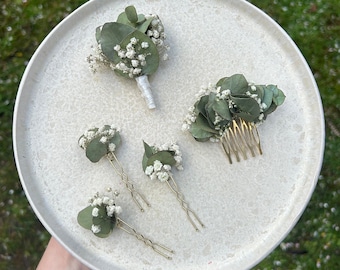 Hair comb small set | Comb made of dried flowers wedding comb dried flowers bridal hairstyle gold eucalyptus white